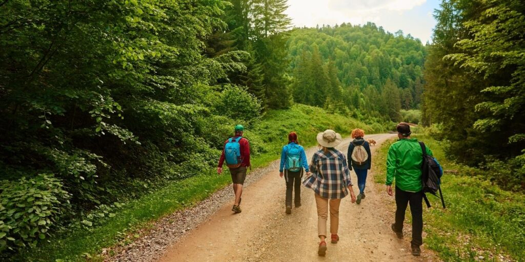 Group enjoying mini rafting and peaceful nature walk at an affordable outdoor adventure camp.
